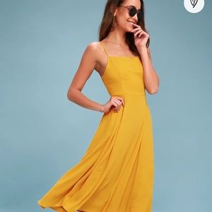 NWT Strappy Spring Midi Dress- Mustard- Lulu’s